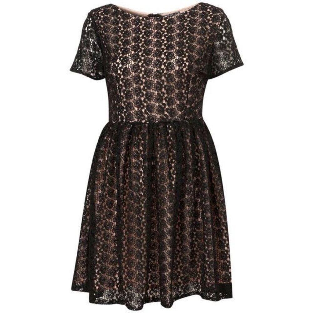 Topshop 90s Fit and Flare Black Crochet Lace Short Sleeve Skater Dress Size 8